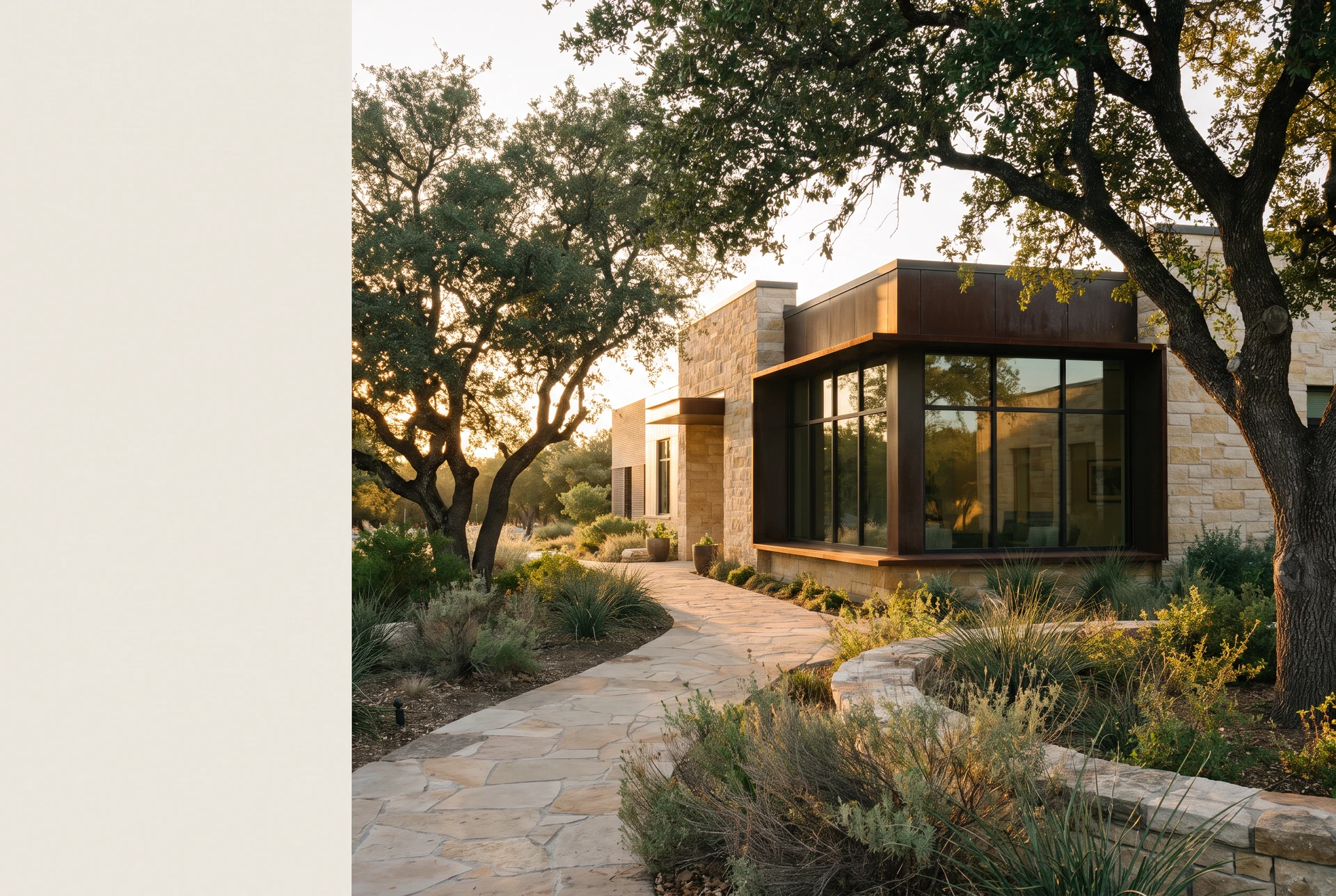 Modern healthcare facility in golden-hour light